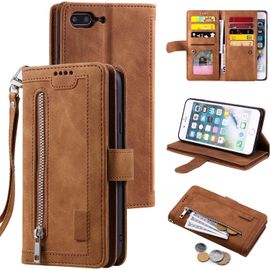Coque Pour Iphone 7 Plus Iphone 8 Plus, Pu Flip Case Anti-Choc Fentes De Cartes Fonction Support, Fermeture - Marron