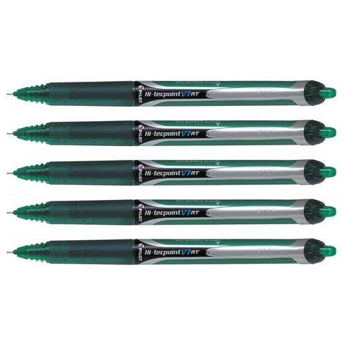 Pilot Lot De 5 Stylos Roller À Encre Rétractable Hi-Tecpoint V7 Rt Trait 0,5 Mm Vert