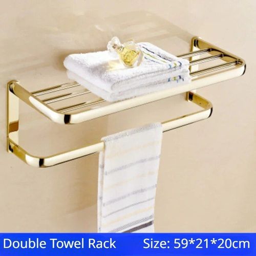 Hoaccessrespiration-Étagère Murale Européenne En Cuivre Doré,Ensemble De Pendentifs,Porte-Papier,Brosse De Toilette,T1 - Type 2 Layers Towel Rack