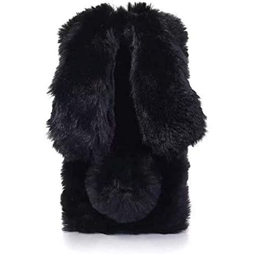 Coque Pour Xiaomi Redmi Note 10 5g 3d Lapin Poilu Fourrure Animal Design Case Motif Dr?Le Bumper Cuir Kawaii Cover - Noir