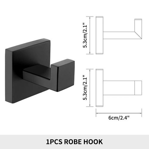 Matte Noir Salle De Bain Matériel Serviette Rail Rack Papier Holder Toilette Brosse Holder Étagère Murale En Verre Savon Plat Brosse À Dents Holder Salle De Bain Accessoires Robe - Type Robe Hook