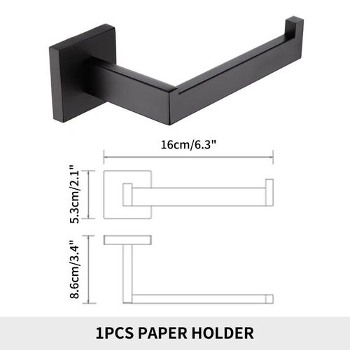 Matte Noir Salle De Bain Matériel Serviette Rail Rack Papier Holder Toilette Brosse Holder Étagère Murale En Verre Savon Plat Brosse À Dents Holder Salle De Bain Accessoires Robe - Type Paper Holder
