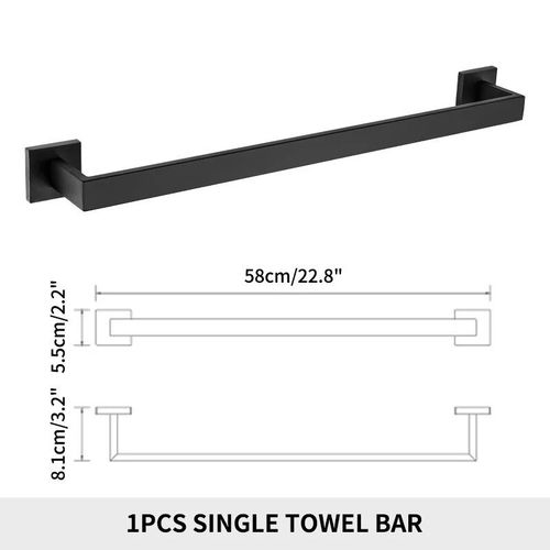 Matte Noir Salle De Bain Matériel Serviette Rail Rack Papier Holder Toilette Brosse Holder Étagère Murale En Verre Savon Plat Brosse À Dents Holder Salle De Bain Accessoires - Type Single Towel Bar