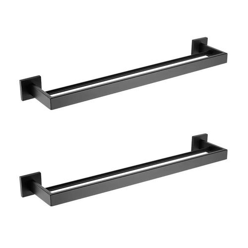 Matte Noir Salle De Bain Matériel Serviette Rail Rack Papier Holder Toilette Brosse Holder Étagère Murale En Verre Savon Plat Brosse À Dents Holder Salle De Bain Accessoires - Type 2pcs Double Bar