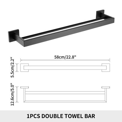 Matte Noir Salle De Bain Matériel Serviette Rail Rack Papier Holder Toilette Brosse Holder Étagère Murale En Verre Savon Plat Brosse À Dents Holder Salle De Bain Accessoires - Type Dual Towel Bar