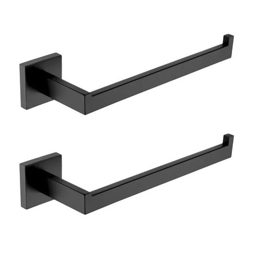 Matte Noir Salle De Bain Matériel Serviette Rail Rack Papier Holder Toilette Brosse Holder Étagère Murale En Verre Savon Plat Brosse À Dents Holder Salle De Bain Accessoires - Type 2pcs Towel Ring
