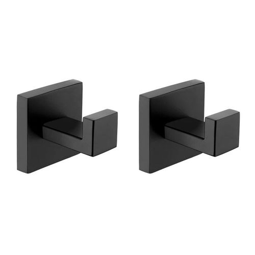 Matte Noir Salle De Bain Matériel Serviette Rail Rack Papier Holder Toilette Brosse Holder Étagère Murale En Verre Savon Plat Brosse À Dents Holder Salle De Bain Accessoires - Type 2pce Robe Hook