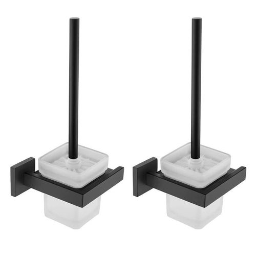 Matte Noir Salle De Bain Matériel Serviette Rail Rack Papier Holder Toilette Brosse Holder Étagère Murale En Verre Savon Plat Brosse À Dents Holder Salle De Bain Accessoires - Type 2pcs Toilet Holder