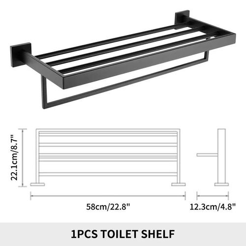 Matte Noir Salle De Bain Matériel Serviette Rail Rack Papier Holder Toilette Brosse Holder Étagère Murale En Verre Savon Plat Brosse À Dents Holder Salle De Bain Accessoires Robe - Type Towel Shelf