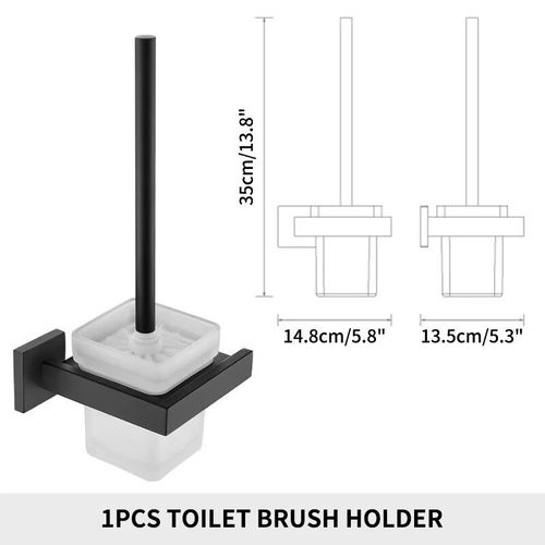 Matte Noir Salle De Bain Matériel Serviette Rail Rack Papier Holder Toilette Brosse Holder Étagère Murale En Verre Savon Plat Brosse À Dents Holder Salle De Bain - Type Toilet Brush Holder