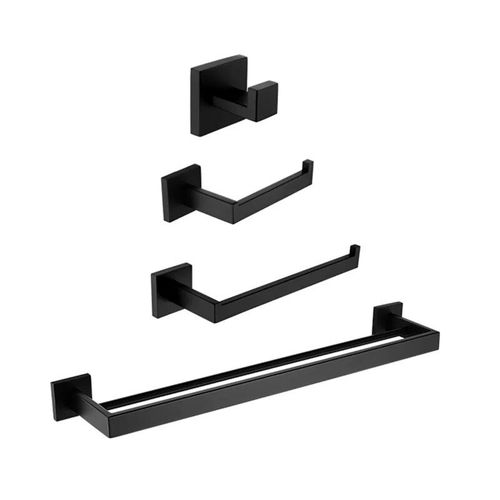 Matte Noir Salle De Bain Matériel Serviette Rail Rack Papier Holder Toilette Brosse Holder Étagère Murale En Verre Savon Plat Brosse À Dents Holder Salle De Bain Accessoires Robe - Type Whole Set 01