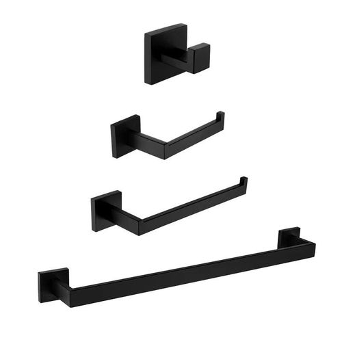 Matte Noir Salle De Bain Matériel Serviette Rail Rack Papier Holder Toilette Brosse Holder Étagère Murale En Verre Savon Plat Brosse À Dents Holder Salle De Bain Accessoires Robe - Type Whole Set