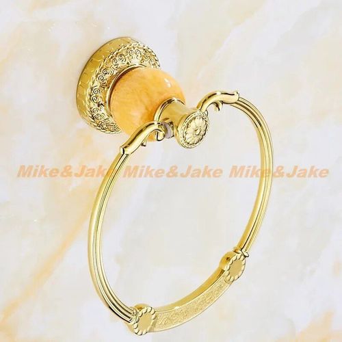 Étagère Murale De Salle De Bain En Jade Doré,Accessoire,Porte-Papier De Salle De Bain,Anneau De Serviette,Double Porte-Gobelet,Porte-Savon - Type Yellow Towel Ring 1