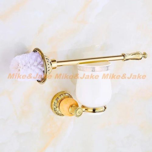 Étagère Murale De Salle De Bain En Jade Doré,Accessoire,Porte-Papier De Salle De Bain,Anneau De Serviette,Double Porte-Gobelet,Porte-Savon - Type Yellow Brush Holder