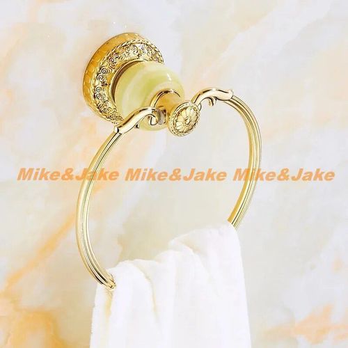 Étagère Murale De Salle De Bain En Jade Doré,Accessoire,Porte-Papier De Salle De Bain,Anneau De Serviette,Double Porte-Gobelet,Porte-Savon - Type Green Towel Ring 1