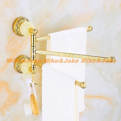 Étagère Murale De Salle De Bain En Jade Doré,Accessoire,Porte-Papier De Salle De Bain,Anneau De Serviette,Double Porte-Gobelet,Porte-Savon - Type Green Three Bars