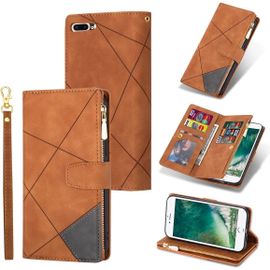 Coque Pour Iphone 7 Plus/Iphone 8 Plus, Pu Flip Case Anti-Choc Fentes De Cartes Fonction Support, Fermeture - Diamant Brun