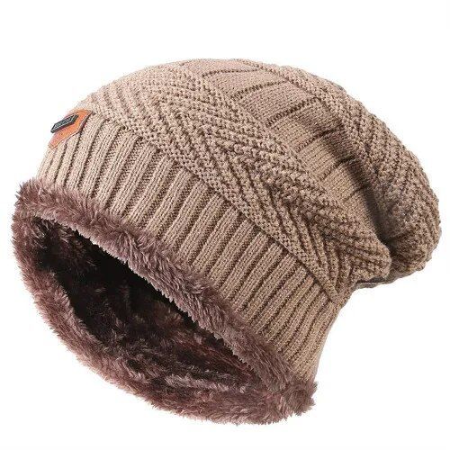 Bonnet Tricoté En Polaire Pour Homme,Bonnet Chaud D'hiver,Casquette Noire,Décontractée,Épaisse,Douce,Chauffe-Tête