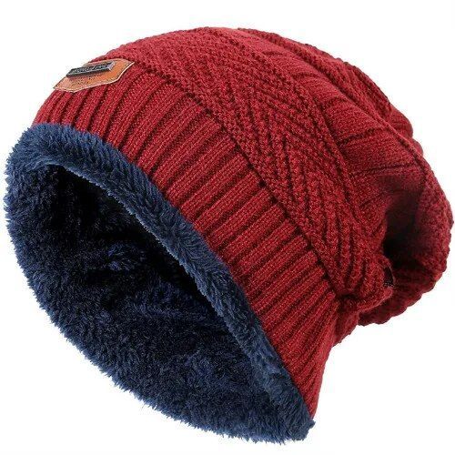 Bonnet Tricoté En Polaire Pour Homme,Bonnet Chaud D'hiver,Casquette Noire,Décontractée,Épaisse,Douce,Chauffe-Tête