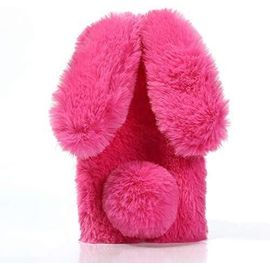 Coque Pour Iphone 12 Pro Max 3d Lapin Poilu Fourrure Animal Design Case Motif Dr?Le Bumper Cuir Kawaii Cover - Rouge