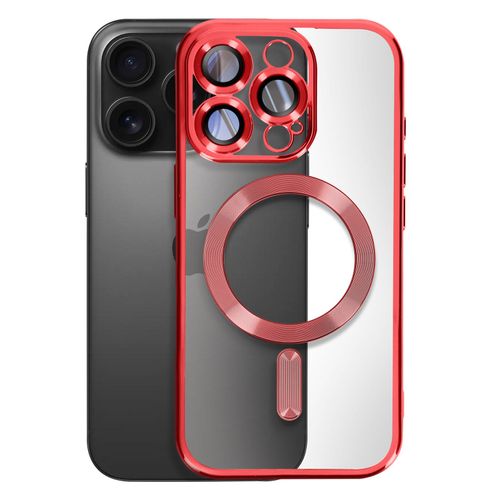 Coque Magsafe Pour Iphone 16 Pro Silicone Contour Chromé Rouge