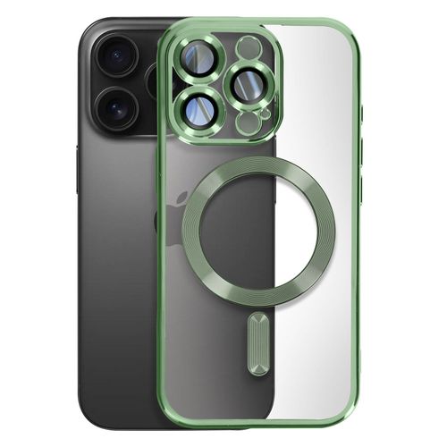 Coque Magsafe Pour Iphone 16 Pro Silicone Contour Chromé Vert Foncé