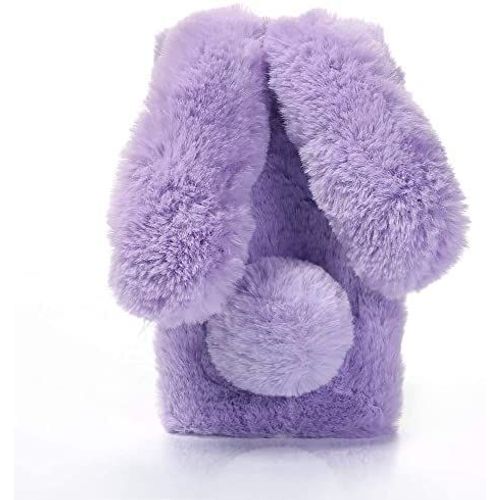 Coque Pour Samsung Galaxy A72 5g 4g 3d Lapin Poilu Fourrure Animal Design Case Motif Dr?Le Bumper Cuir Kawaii Cover - Violet