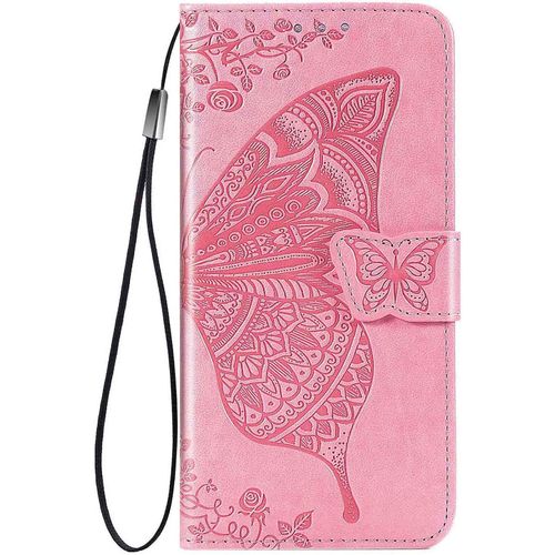 Pour Xiaomi Redmi 10c Coque, Gaufrage Papillon Tpu Premium Pu Ave Fentes Pour Cartes. Rose