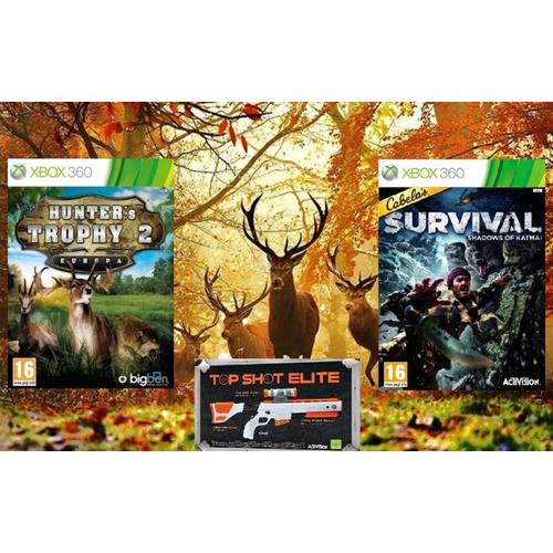 Lot Xbox 360 Cabela’S Survival Shadow Katmai + Fusil Top Shot + Hunter Trophy 2