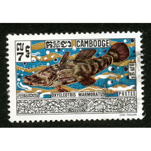 Timbre Oblitéré Cambodge, Oxyeleotris Marmoratus, Postes, 7