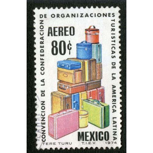 Timbre Oblitéré Mexico, 1974, Convencion De La Confederacion De Organizaciones Turisticas De La America Latina, Aereo ,80 C, Tere Turu