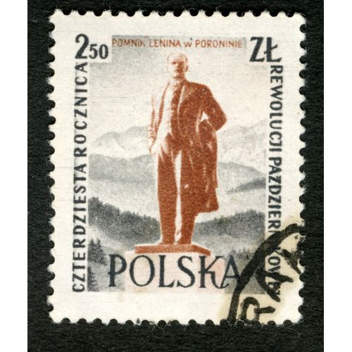 Timbre Oblitéré Polska, Pomnik Lenina W Poroninie, Czterdziesta Rocznica Rewolucji Pazdziernikowej, 2.50