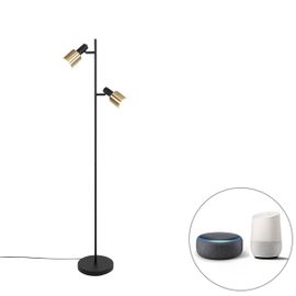Qazqa Moderne Smart Vloerlamp Zwart Met Goud Incl. 2 Wifi A60 - Stijn Acier Laiton,Noir Oblongue / Luminaire / Lumiere / Éclairage / Intérieur / Salon E27 Max. 2 X 7 Watt