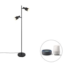 Qazqa Moderne Smart Vloerlamp Zwart Incl. 2 Wifi A60 - Stijn Acier Noir Oblongue / Luminaire / Lumiere / Éclairage / Intérieur / Salon E27 Max. 2 X 7 Watt