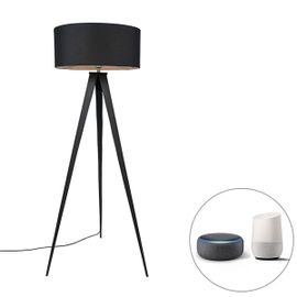 Qazqa Moderne Smart Vloerlamp Zwart Met Zwarte Kap Incl. Wifi A60 - Ilse Acier /Tissu Noir Oblongue / Luminaire / Lumiere / Éclairage / Intérieur / Salon E27 Max. 1 X 7 Watt
