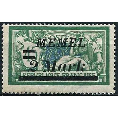 Lituanie, Enclave De Memel Sous Adm. Française, Beau Timbre Yvert 69, Type Merson 45c. Vert Et Bleu Surchargé "Memel 2 Mark", Neuf*