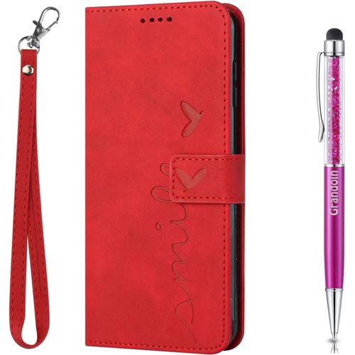 Coque Pour Samsung Galaxy A20/ A30, Coque Samsung A20/ A30, Premium Pu,Pochette Flip Case Porte Cartes Support Cover Samsung A20/ A30 (Rouge)
