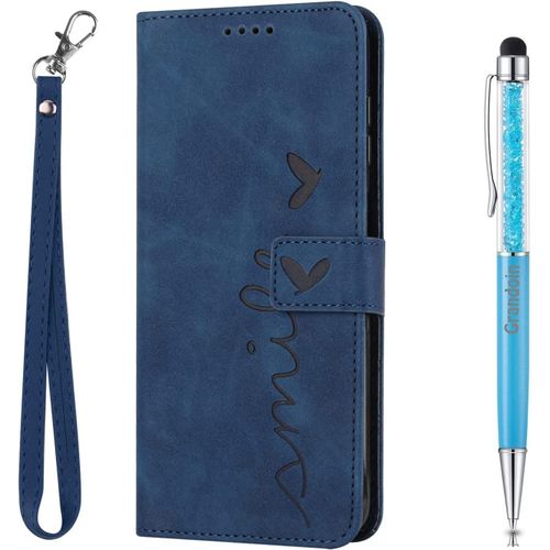 Coque Pour Samsung Galaxy A23, Coque Samsung A23, Premium Pu,Pochette Flip Case Porte Cartes Support Cover Samsung A23 (Bleu)