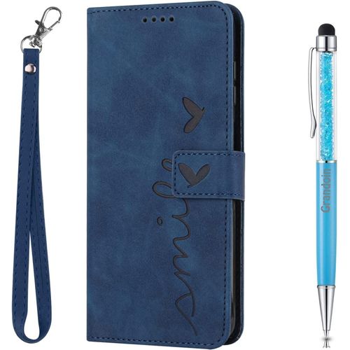 Coque Pour Samsung Galaxy A72, Coque Samsung A72, Premium Pu,Pochette Flip Case Porte Cartes Support Cover Samsung A72 (Bleu)