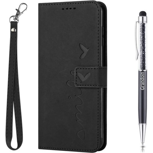 Coque Pour Samsung Galaxy A22 4g, Coque Samsung A22 4g, Premium Pu,Pochette Flip Case Porte Cartes Support Cover Samsung A22 4g (Noir)
