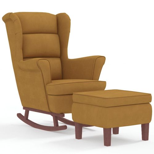 Vidaxl Chaise À Bascule Avec Pieds En Bois Et Tabouret Marron Velours