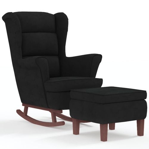 Vidaxl Chaise À Bascule Avec Pieds En Bois Et Tabouret Noir Velours