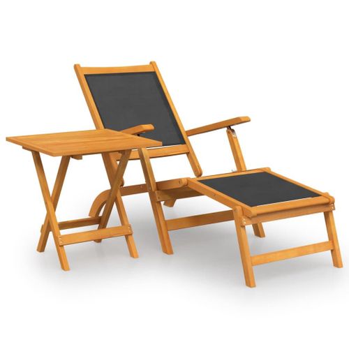 Vidaxl Chaise Longue D'extérieur Avec Table Acacia Massif Et Textilène