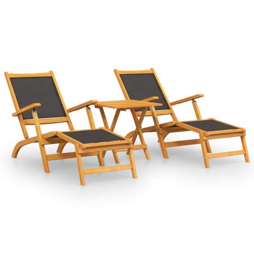 Vidaxl Chaises Longues D'extérieur Et Table Acacia Massif Et Textilène