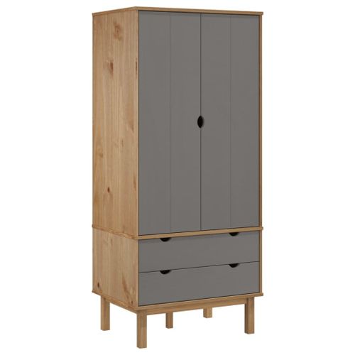 Vidaxl Garde-Robe Otta Marron Et Gris 76,5x53x172 Cm Bois Massif Pin
