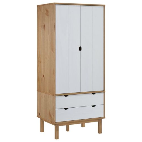 Vidaxl Garde-Robe Otta Marron Et Blanc 76,5x53x172 Cm Bois Massif Pin