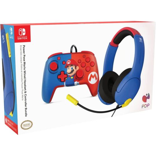 Pack Manette Filaire Rematch + Casque Super Mario Switch Airlite Pdp