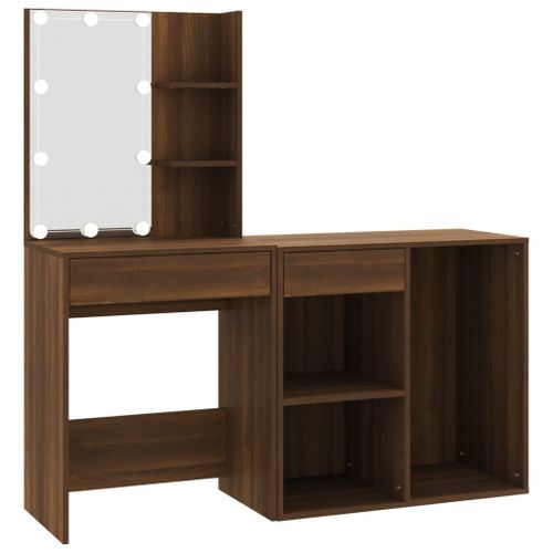 Vidaxl Coiffeuse À Led Avec Armoire Chêne Marron Bois D'ingénierie