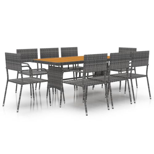 Vidaxl Mobilier À Dîner D'extérieur 9 Pcs Résine Tressée Gris