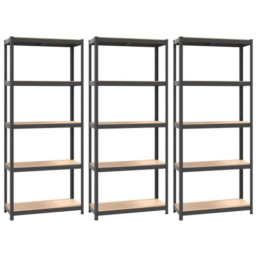 vidaXL Étagères à 5 niveaux 3pcs Anthracite Acier et bois d'ingénierie